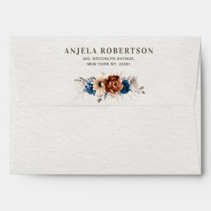 Terracotta Navy Blue Pampas Grass Rustic Wedding Envelope