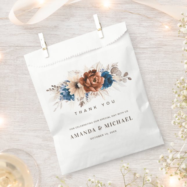 Terracotta Navy Blue Pampas Grass Rustic Wedding Favour Bags (Clipped)