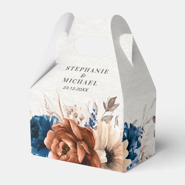 Terracotta Navy Blue Pampas Grass Rustic Wedding Favour Box (Back Side)