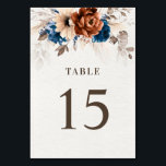 Terracotta Navy Blue Pampas Grass Rustic Wedding Table Number<br><div class="desc">Elegant Navy blue,  Terracotta ,  Orange earthy floral theme wedding table number featuring elegant bouquet of Navy blue,  Terracotta colour roses peonies  and eucalyptus leaves. Please contact me for any help in customisation or if you need any other product with this design.</div>