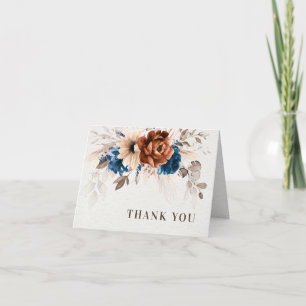 Terracotta Navy Blue Pampas Grass Rustic Wedding Thank You Card