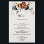 Terracotta Navy Blue Pampas Grass Wedding  Menu<br><div class="desc">Elegant Navy blue,  Terracotta ,  Orange earthy floral theme wedding  menu featuring elegant bouquet of Navy blue,  Terracotta colour roses peonies  and eucalyptus leaves. Please contact me for any help in customisation or if you need any other product with this design.</div>