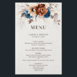 Terracotta Navy Blue Pampas Grass Wedding  Menu<br><div class="desc">Elegant Navy blue,  Terracotta ,  Orange earthy floral theme wedding  menu featuring elegant bouquet of Navy blue,  Terracotta colour roses peonies  and eucalyptus leaves. Please contact me for any help in customisation or if you need any other product with this design.</div>