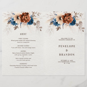 Terracotta Navy Blue Pampas Grass Wedding Program