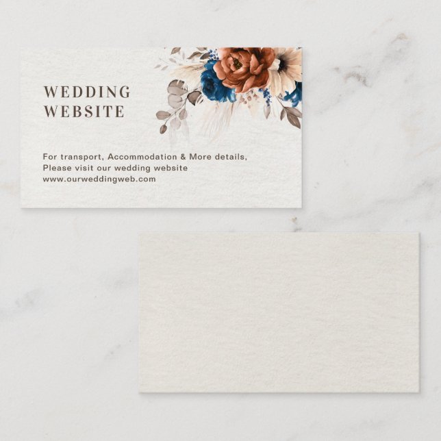 Terracotta Navy Blue Pampas Grass Wedding Website  Enclosure Card (Front/Back)