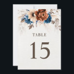 Terracotta Navy Blue Rustic Table Number card<br><div class="desc">Elegant Navy blue,  Terracotta ,  Orange earthy floral theme wedding Invitation featuring elegant bouquet of Navy blue,  Terracotta colour roses peonies  and eucalyptus leaves. Please contact me for any help in customisation or if you need any other product with this design.</div>