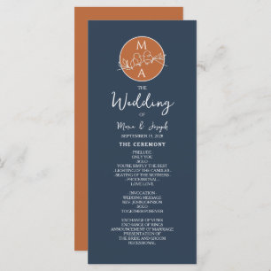 Terracotta Navy Blue Wedding Program Programme