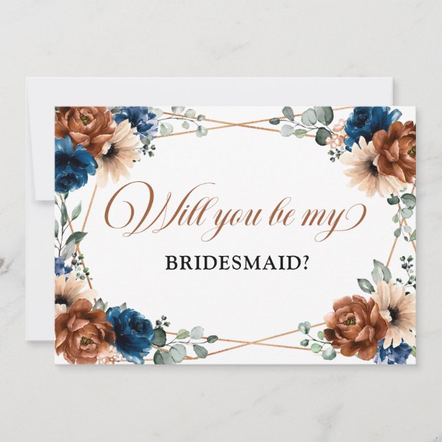 Terracotta Navy Blue Will You Be my bridesmaid Invitation (Front)