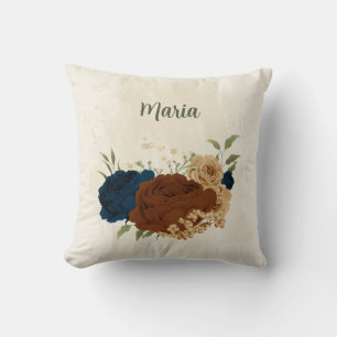 terracotta navy floral cushion
