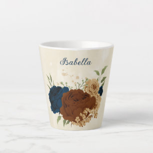 terracotta navy floral  latte mug