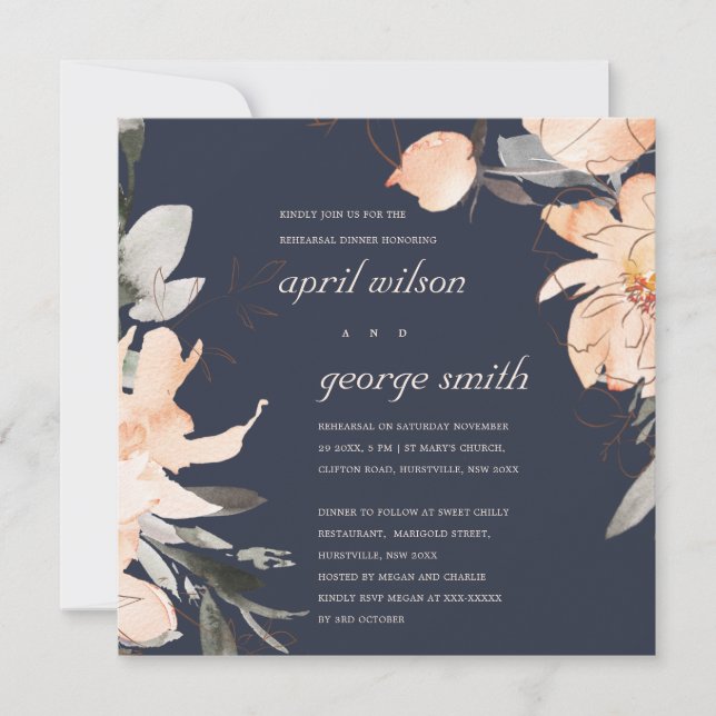 TERRACOTTA NAVY FLORAL REHEARSAL DINNER INVITE (Front)