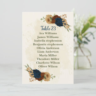 terracotta navy floral seating chart card
