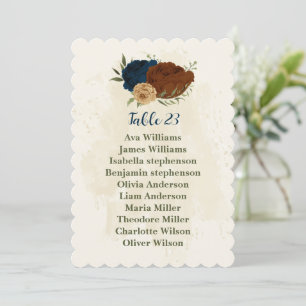 terracotta navy floral seating chart card