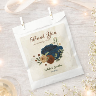 terracotta navy floral wedding favour bags