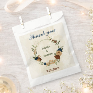 terracotta navy floral wedding favour bags