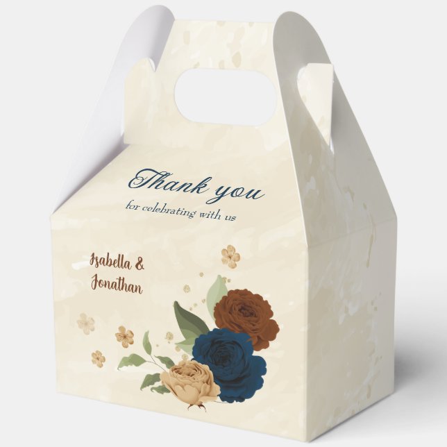 terracotta navy floral wedding favour box (Front)
