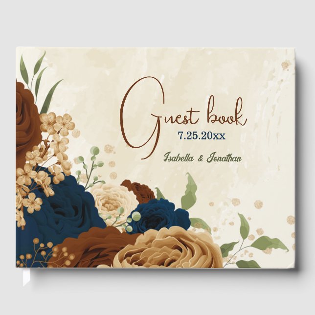 terracotta navy floral wedding guest book (Front)