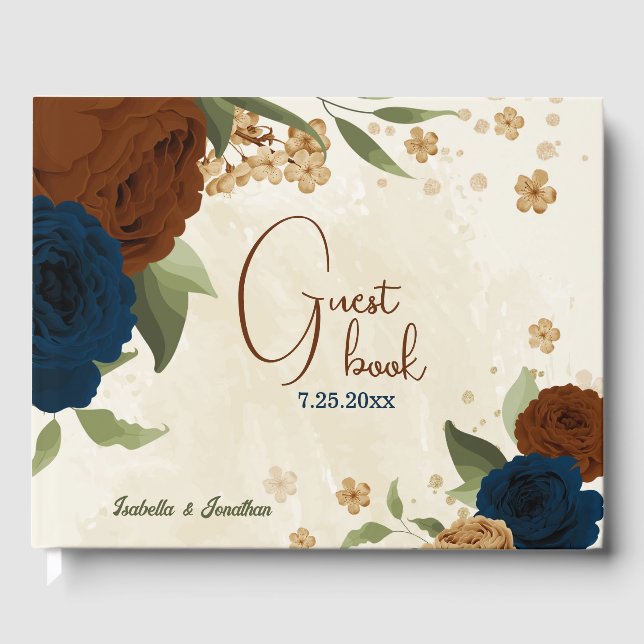 terracotta navy floral wedding guest book (Front)