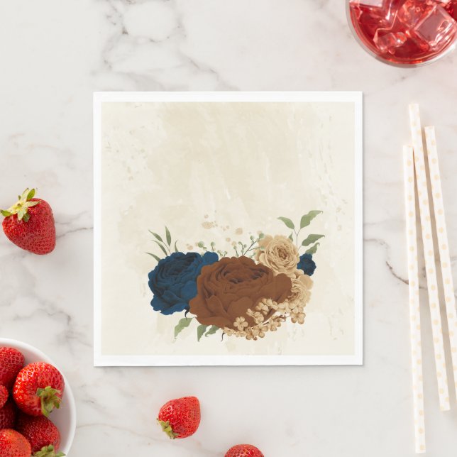 terracotta navy floral wedding napkin (Insitu)