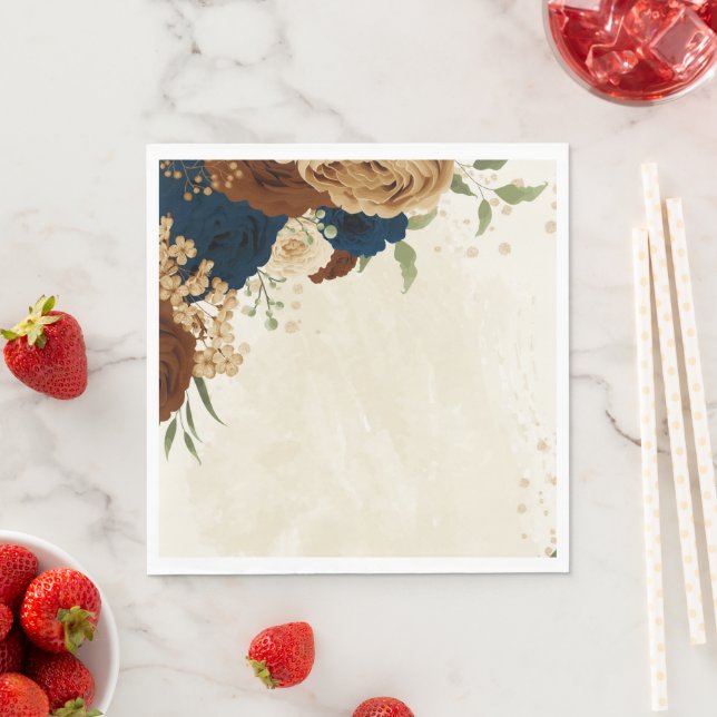 terracotta navy floral wedding napkin (Insitu)