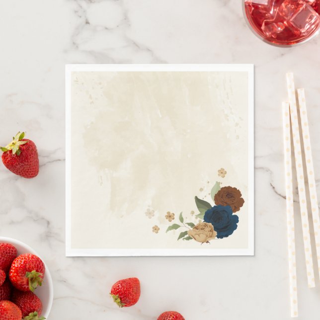 terracotta navy floral wedding napkin (Insitu)