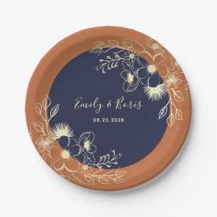 Terracotta Navy Floral Wedding Paper Plate
