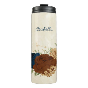 terracotta navy floral wedding thermal tumbler