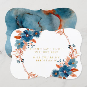 Terracotta Navy Floral Will You Be My Bridesmaid Invitation
