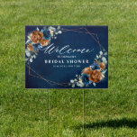 Terracotta Navy Greenery Bridal Shower Welcome Sig Garden Sign<br><div class="desc">Elegant Navy blue,  Terracotta ,  Orange earthy floral theme Bridal Shower Welcome Sign featuring elegant bouquet of Navy blue,  Terracotta colour roses peonies  and green eucalyptus leaves. Please contact me for any help in customisation or if you need any other product with this design.</div>