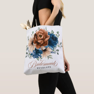 Terracotta Navy Greenery Bridesmaid Gift  Tote Bag