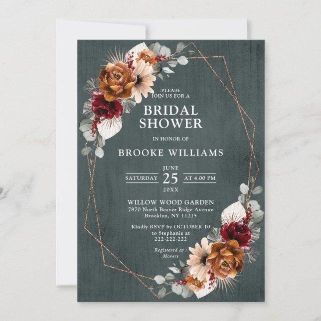 Terracotta Navy  Greenery Geometric Bridal Shower  Invitation (Front)