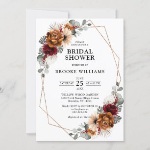 Terracotta Navy  Greenery Geometric Bridal Shower  Invitation