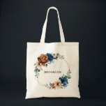 Terracotta Navy Greenery Geometric Bridesmaid Gift Tote Bag<br><div class="desc">Elegant Navy blue,  Terracotta ,  Orange earthy floral theme wedding bridesmaid gift tote  bag featuring elegant bouquet of Navy blue,  Terracotta colour roses peonies  and green eucalyptus leaves. Please contact me for any help in customisation or if you need any other product with this design.</div>