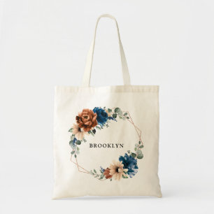 Terracotta Navy Greenery Geometric Bridesmaid Gift Tote Bag