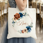 Terracotta Navy Greenery Geometric Wedding Bride Tote Bag<br><div class="desc">Elegant Navy blue,  Terracotta ,  Orange earthy floral theme wedding bride tote  bag featuring elegant bouquet of Navy blue,  Terracotta color roses peonies  and green eucalyptus leaves. Please contact me for any help in customization or if you need any other product with this design.</div>