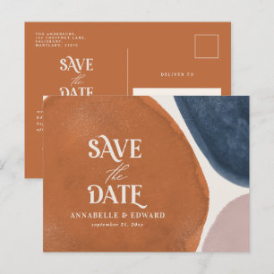 Terracotta navy modern abstract typography announcement postcard