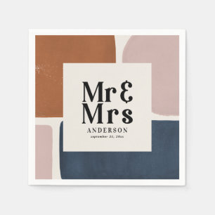 Terracotta navy Mr & Mrs modern painterly wedding Napkin