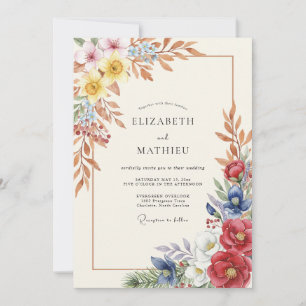 Terracotta Navy Ranunculus Eucalyptus Wedding Invitation
