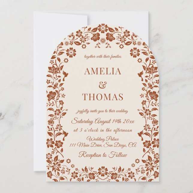 Terracotta Neutral Floral Wedding Invitation (Front)