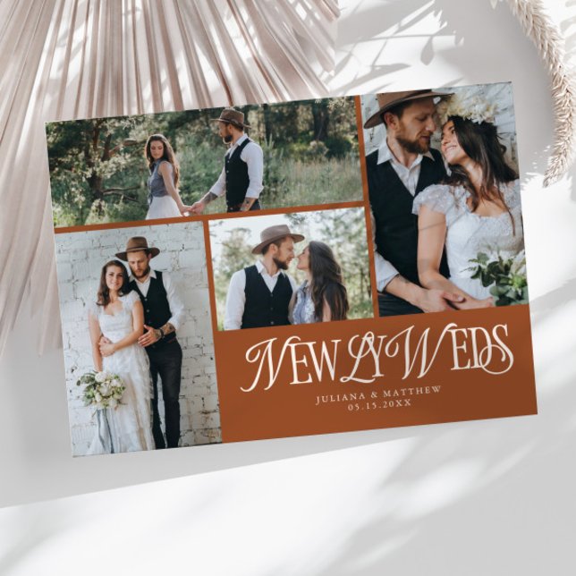 Terracotta Newlyweds Multi Photo Wedding Announcement (Creator Uploaded)
