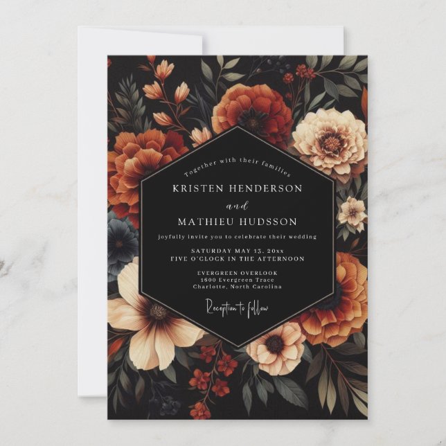 Terracotta Noir Bloom Wedding Invitation (Front)
