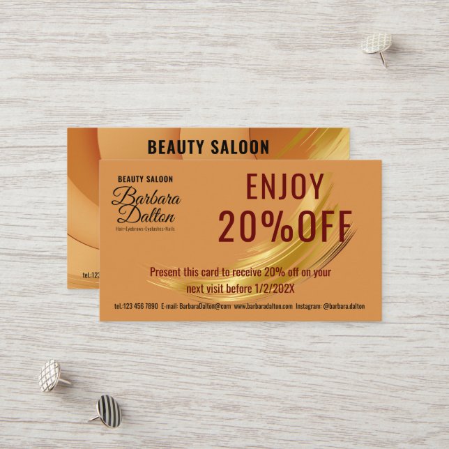 Terracotta Ochre Beige Gold. Business Accessories  Discount Card (Front/Back In Situ)