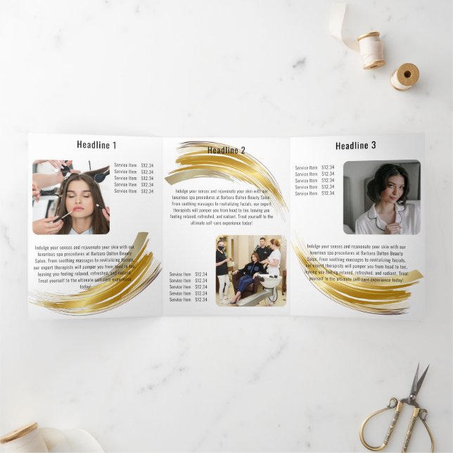 Terracotta Ochre Beige Gold Tri-Fold Card (Inside)