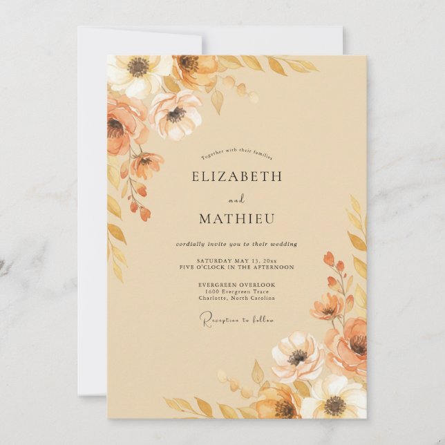 Terracotta Ochre Blossom Wedding Invitation (Front)