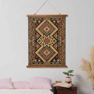 Terracotta Ochre Boho Geometric Abstract Pattern Hanging Tapestry