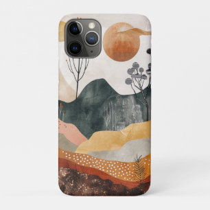 Terracotta Ochre Twin Sun Mid Century Mountain Art iPhone 11 Pro Case