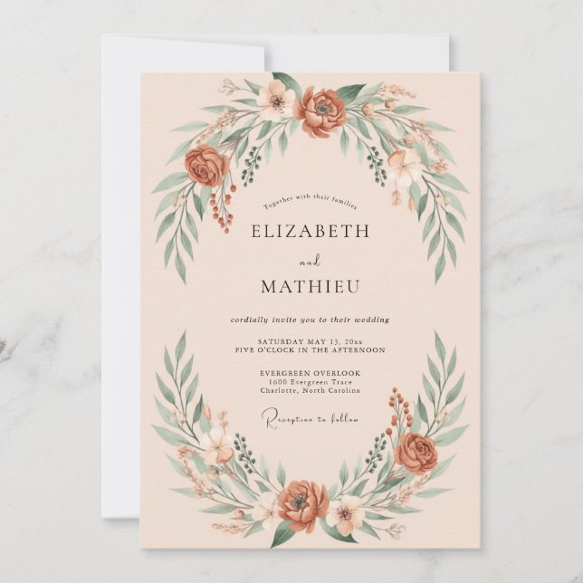 Terracotta Olive Branch Eucalyptus Wedding Invitation (Front)