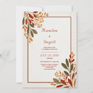 Terracotta Olive Branch Rustic Autumnal Border Invitation
