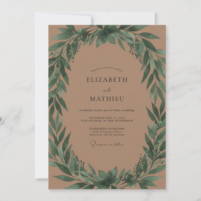 Terracotta Olive Wreath Wedding Invitation (Front)