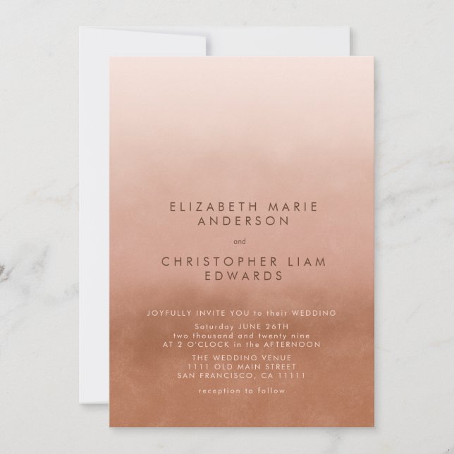 Terracotta Ombre Minimalist Boho Wedding Invitation (Front)